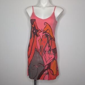 Nuvula Pink Orange Artistic Abstract Unique Spaghetti Strap Dress M